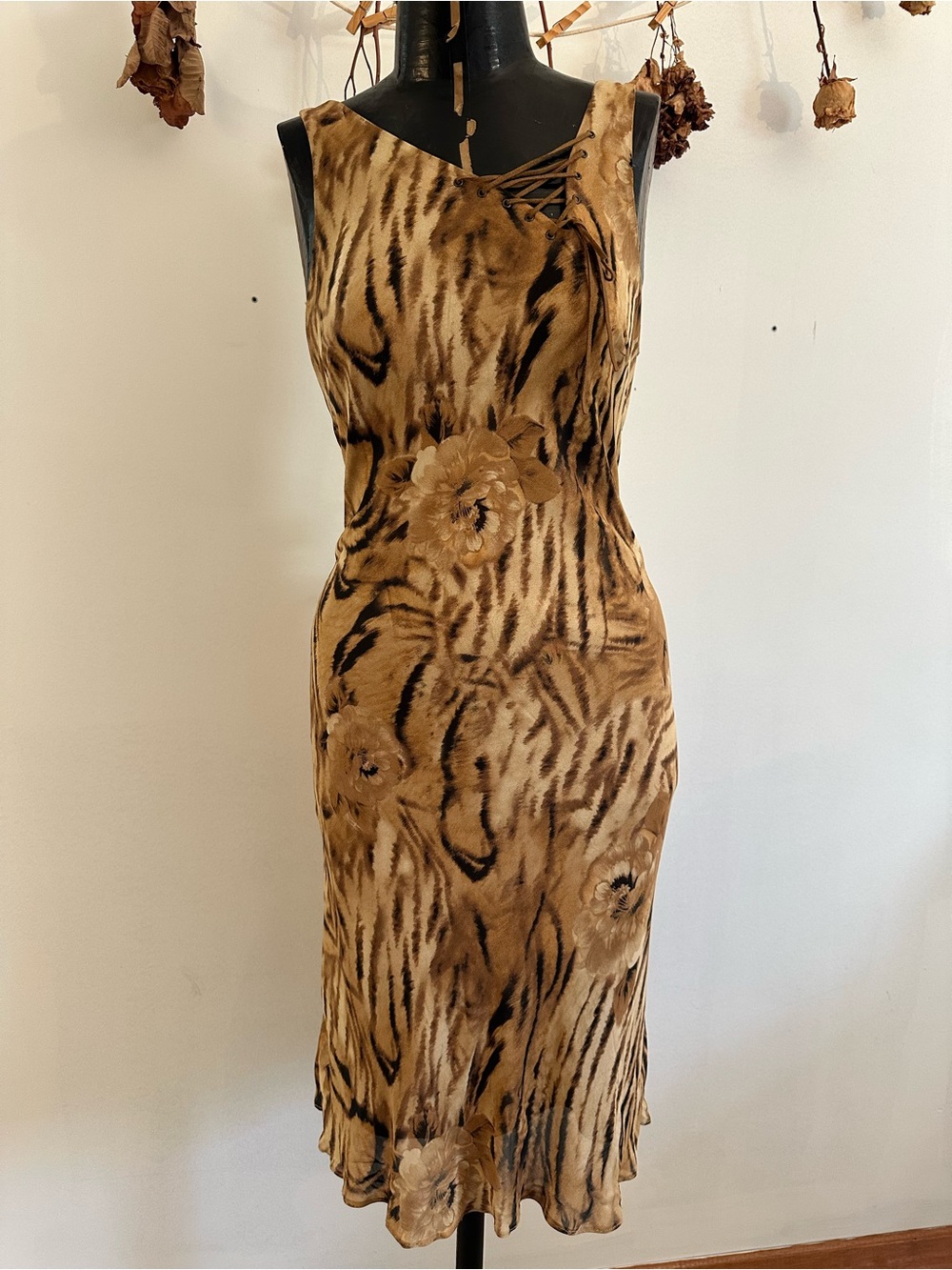 Vintage Y2K Sleeveless Animal Print Midi Dress